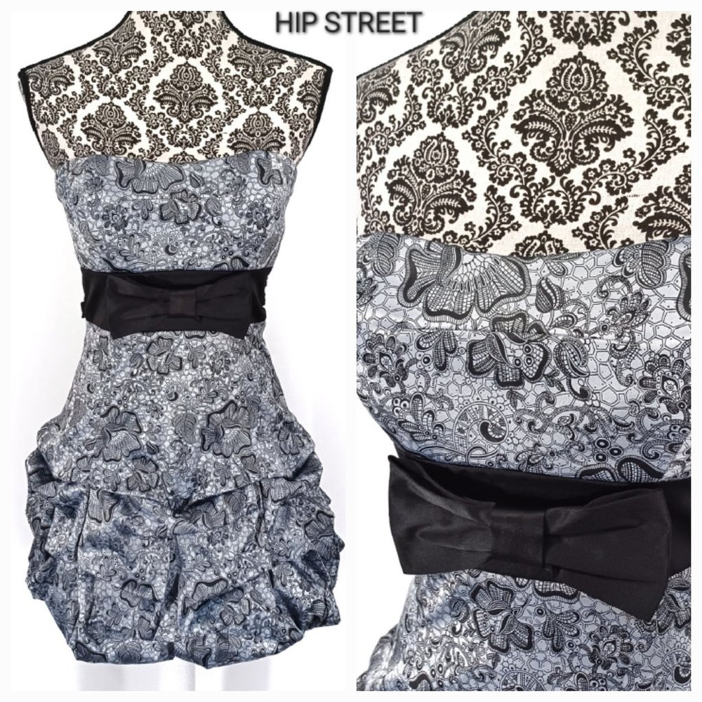 RUBY ROX Strapless High Waist Balloon Skirt Lace Print Party Prom Dress 7